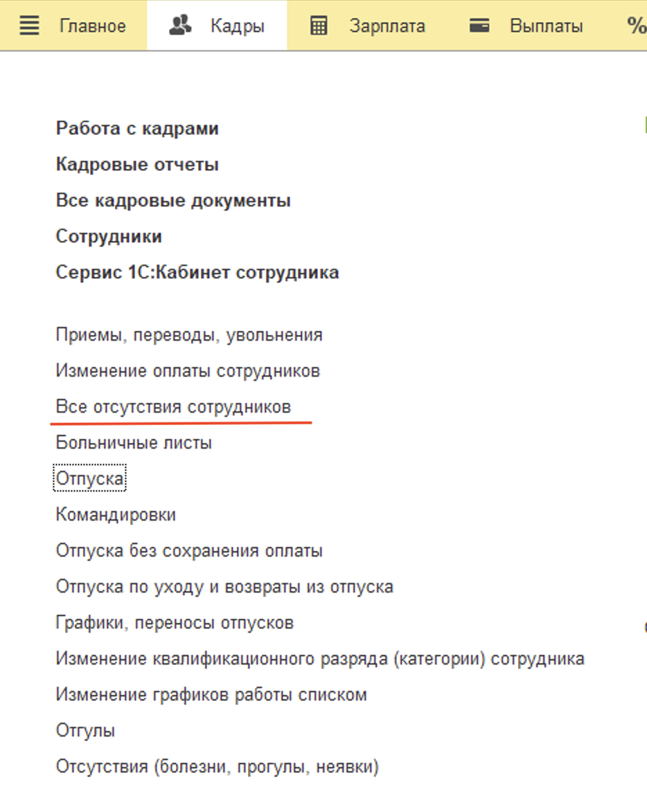 2 Все отстутствия сотрудников