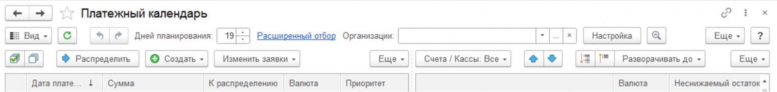 3 Основные настройки платежного календаря